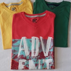 3 Short Sleeve Tees Girl's Size 12 Green, Yellow, Red With Graphics